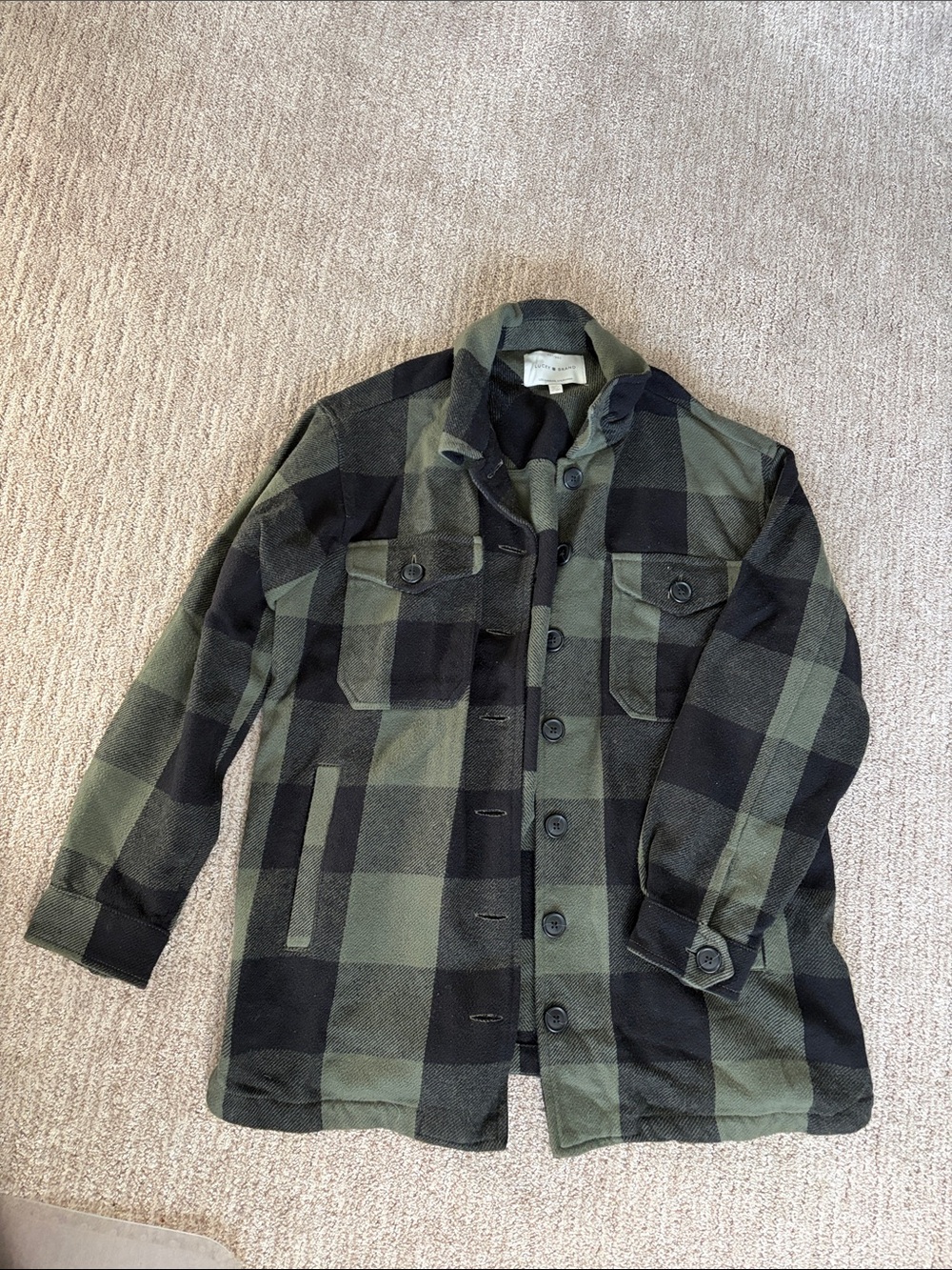 Lucky Brand Olive Green & Black Plaid Shacket